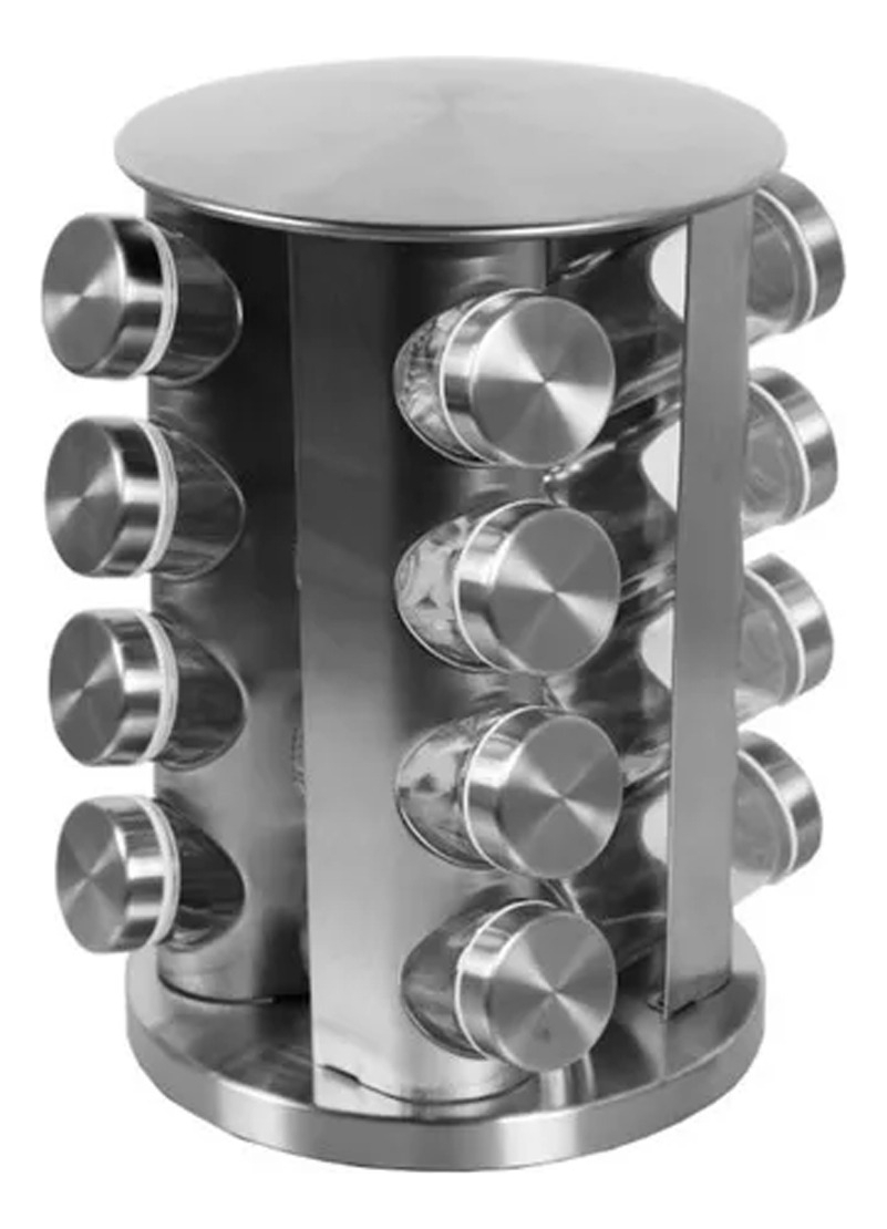 D_862831-MLU89987976506_082025-F.jpg Especiero Giratorio 16 Frascos, En Acero Inoxidable - Imagen 1