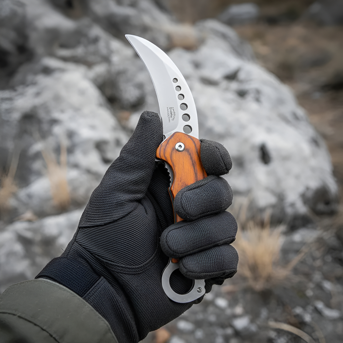 D_769913-MLU97333936911_112025-F.jpg Navaja Karambit Mango De Madera T Rex Mortal - Imagen 1