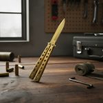 Navaja Plegable Mariposa En Metal Con Seguro Negra Filo - Imagen 4