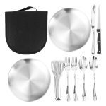 Set De Cubiertos Y Platos Metálicos Para Camping O Asado - Imagen 2