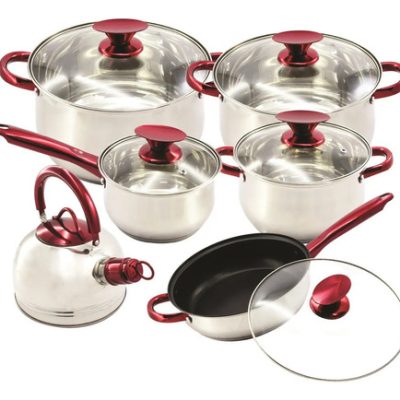 Juego De Batería 12 Piezas Cocina De Acero Inoxidable Plateado